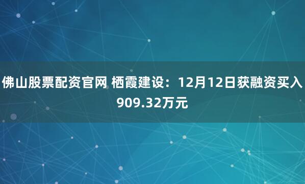 佛山股票配资官网 栖霞建设：12月12日获融资买入909.32万元